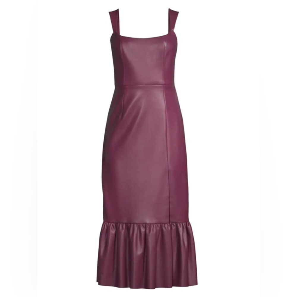 NWT SACHIN & BABI FAUX LEATHER MIDI DRESS IN GRAPE WINE